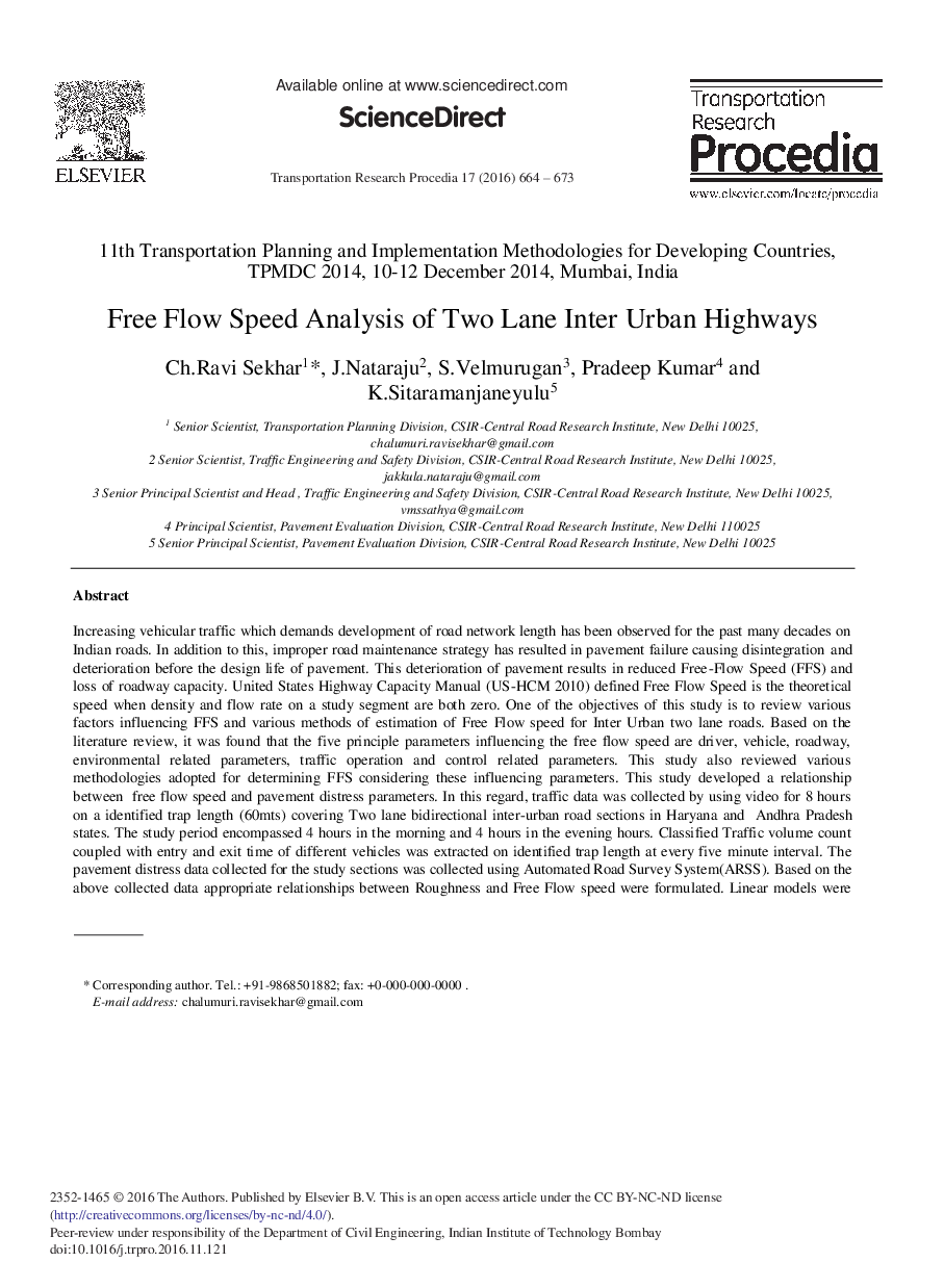 Free Flow Speed Analysis of Two Lane Inter Urban Highways