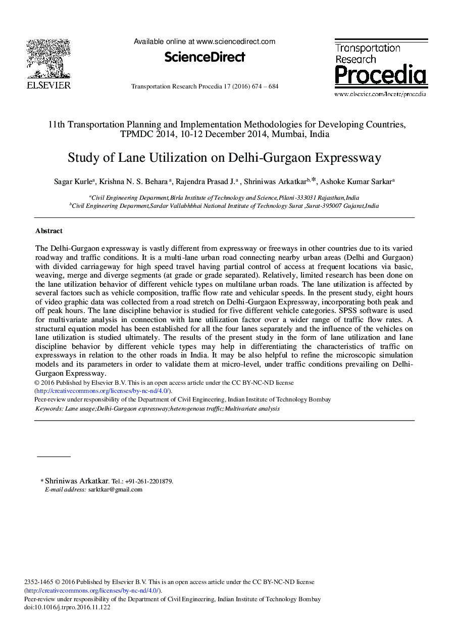 Study of Lane Utilization on Delhi-Gurgaon Expressway