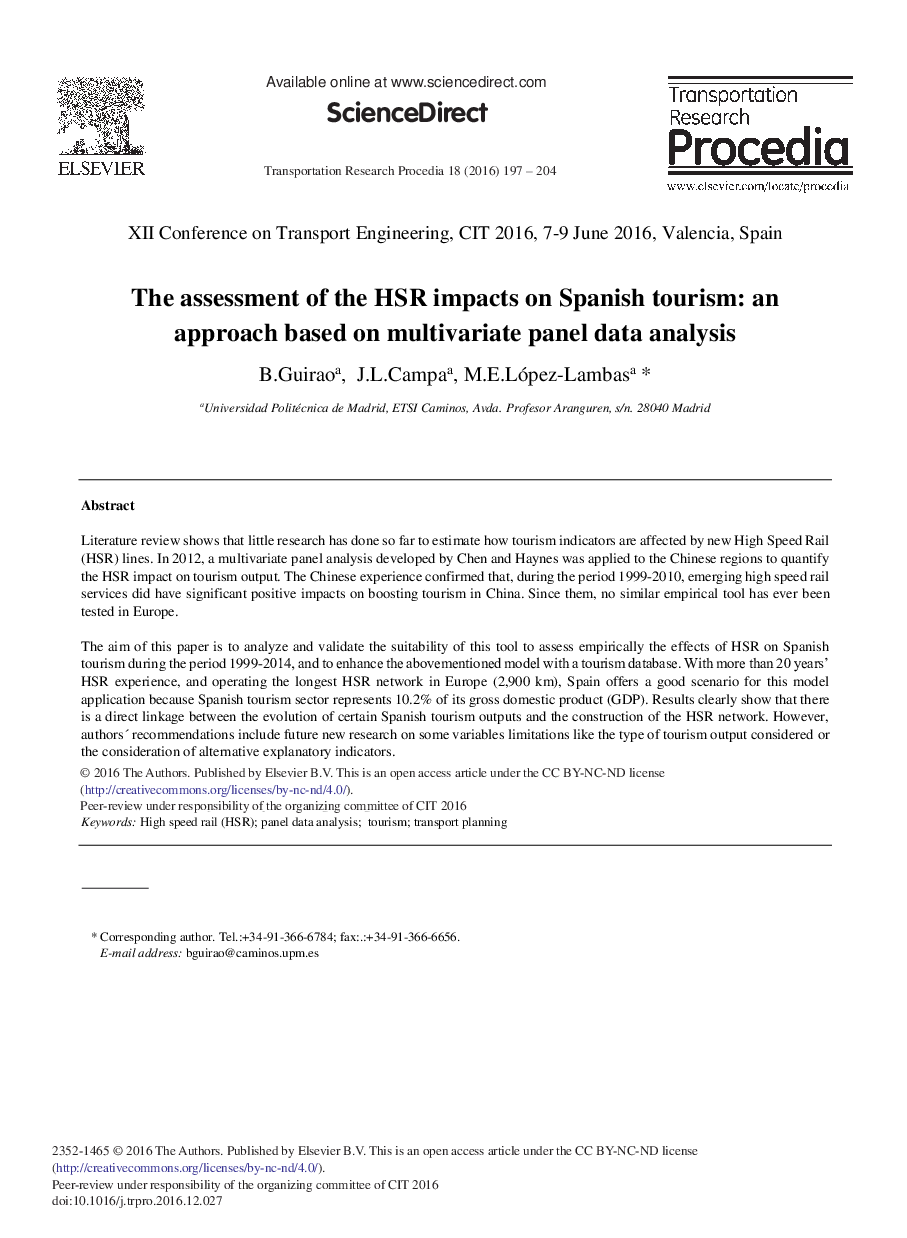 The Assessment of the HSR Impacts on Spanish Tourism: An Approach Based on Multivariate Panel Data Analysis