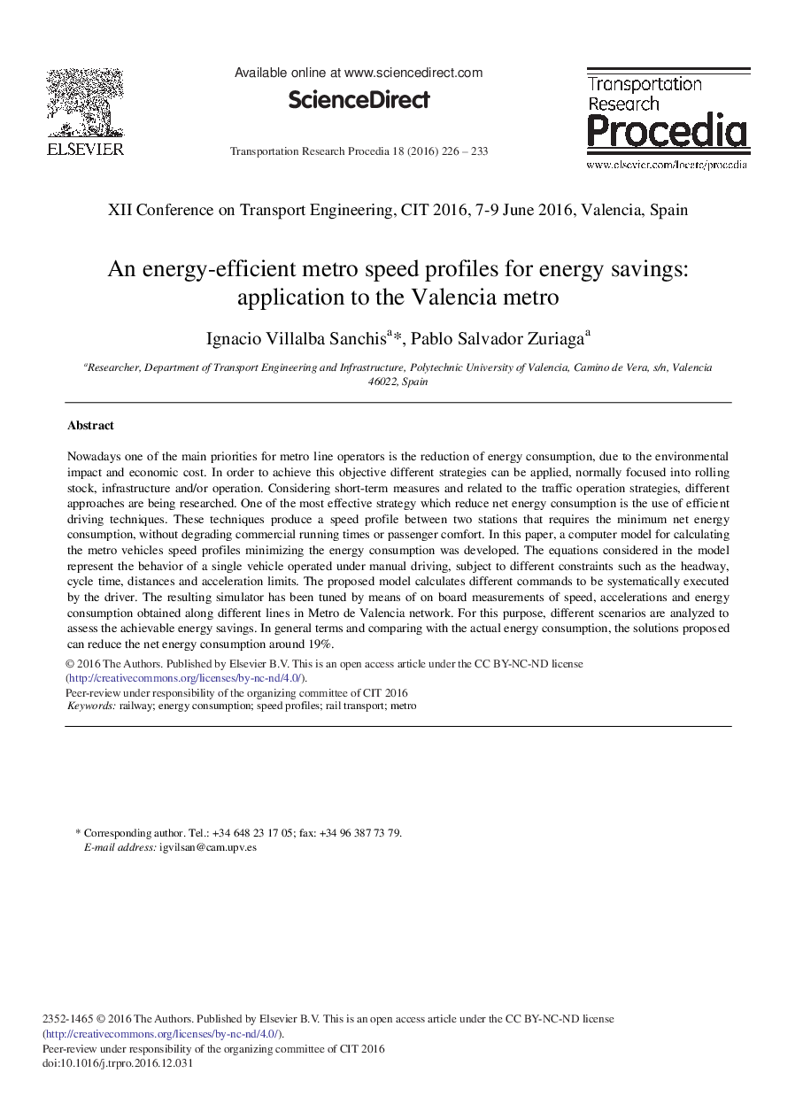 An Energy-efficient Metro Speed Profiles for Energy Savings: Application to the Valencia Metro