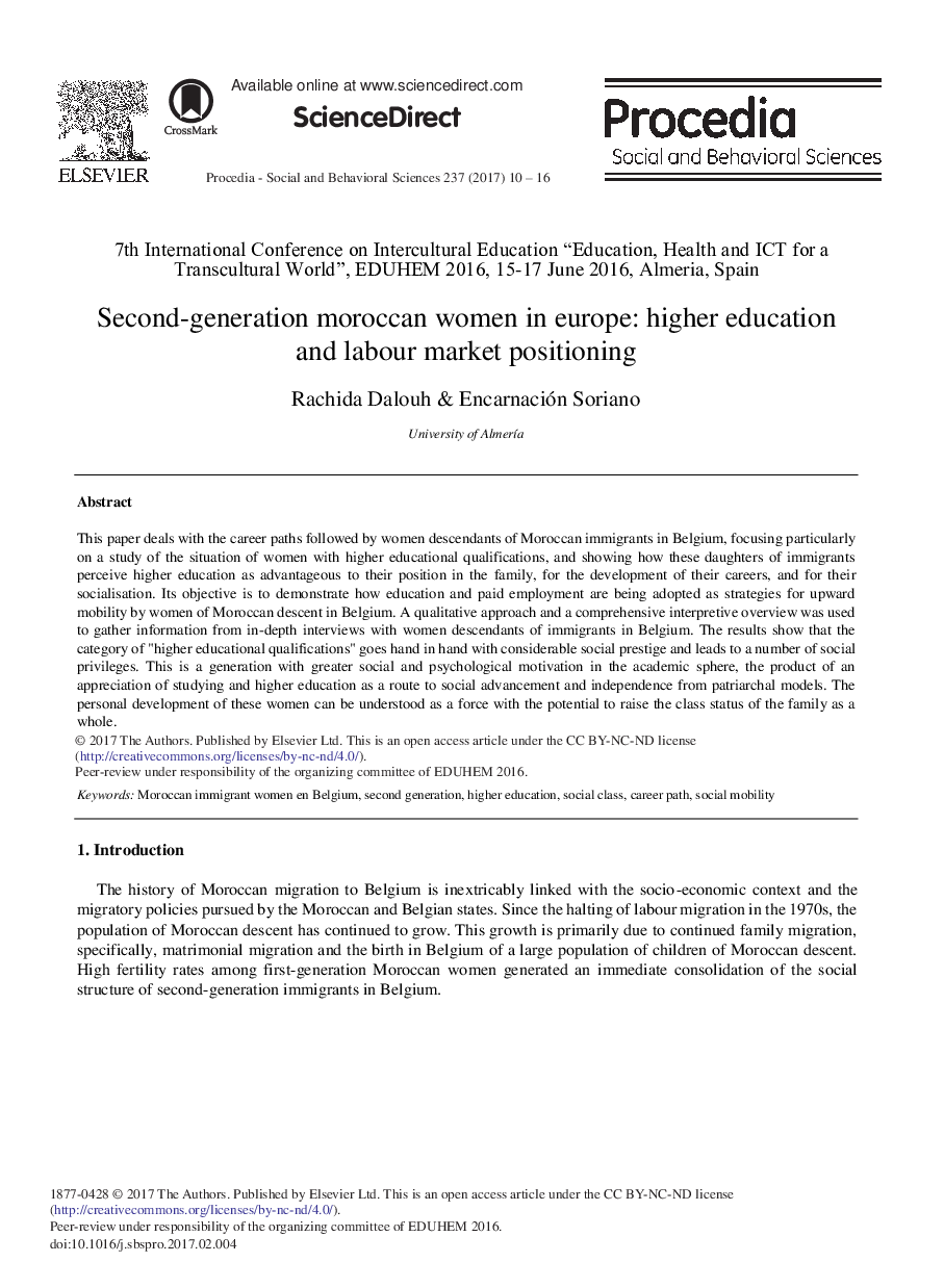 Second-generation Moroccan Women in Europe: Higher Education and Labour Market Positioning