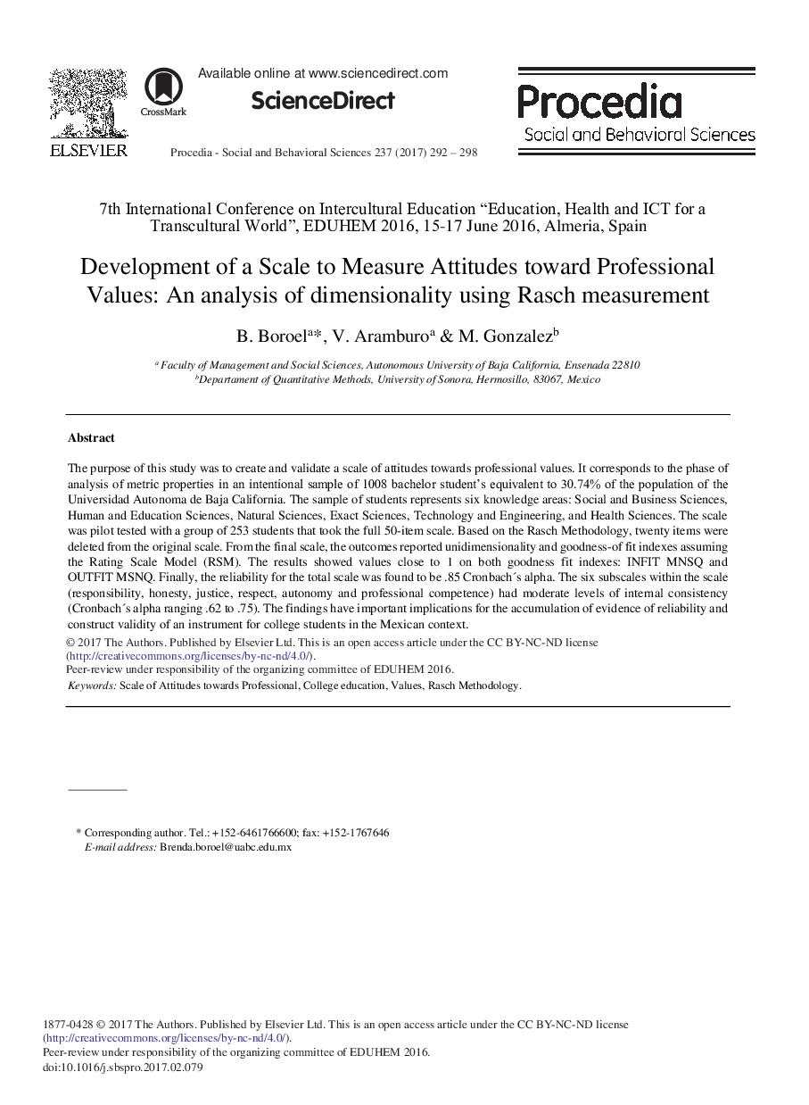 Development of a Scale to Measure Attitudes Toward Professional Values: An Analysis of Dimensionality Using Rasch Measurement