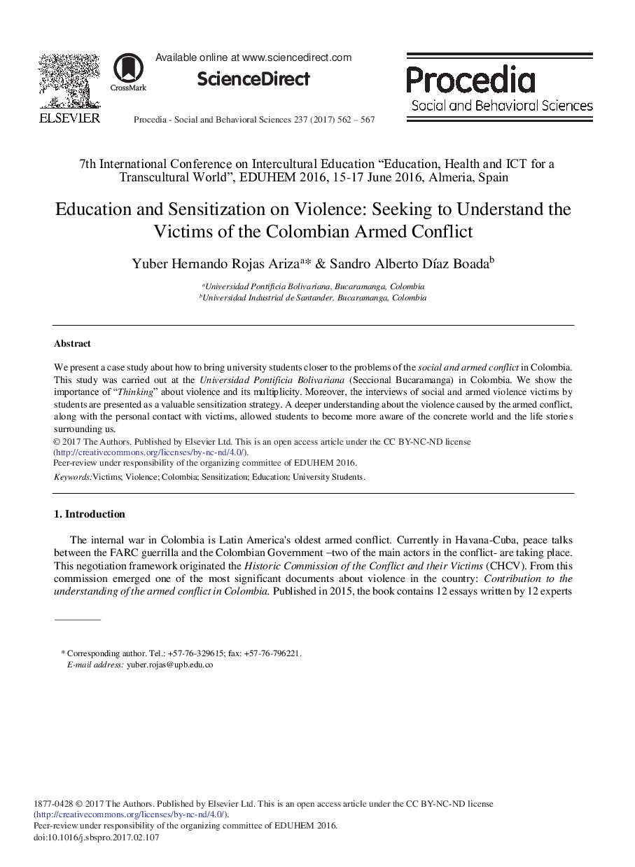 Education and Sensitization on Violence: Seeking to Understand the Victims of the Colombian Armed Conflict