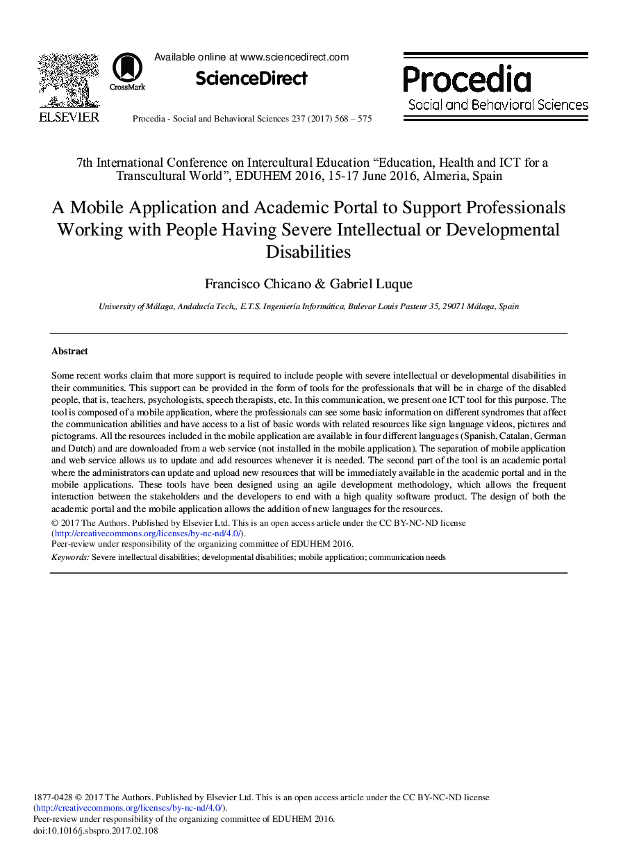 A Mobile Application and Academic Portal to Support Professionals Working with People Having Severe Intellectual or Developmental Disabilities