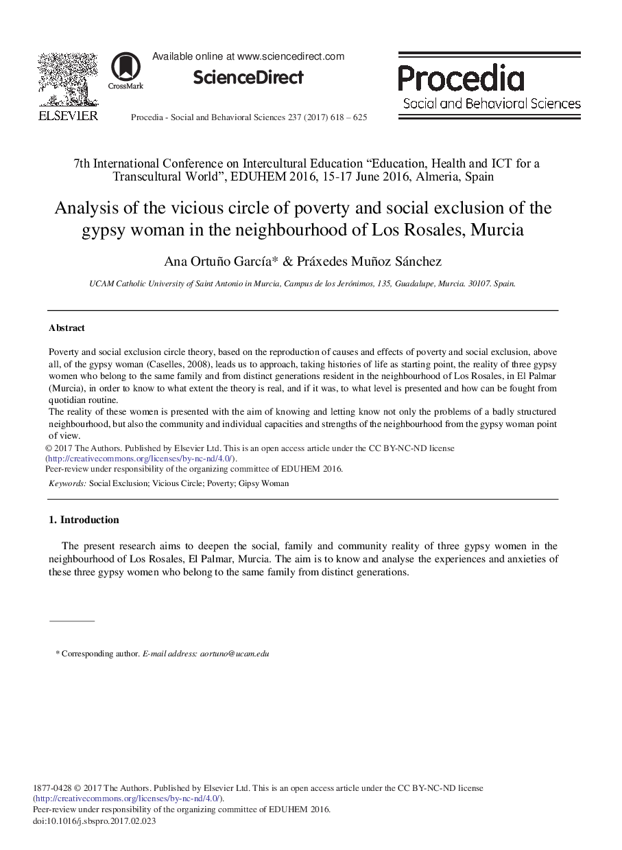 Analysis of the Vicious Circle of Poverty and Social Exclusion of the Gypsy Woman in the Neighbourhood of Los Rosales, Murcia