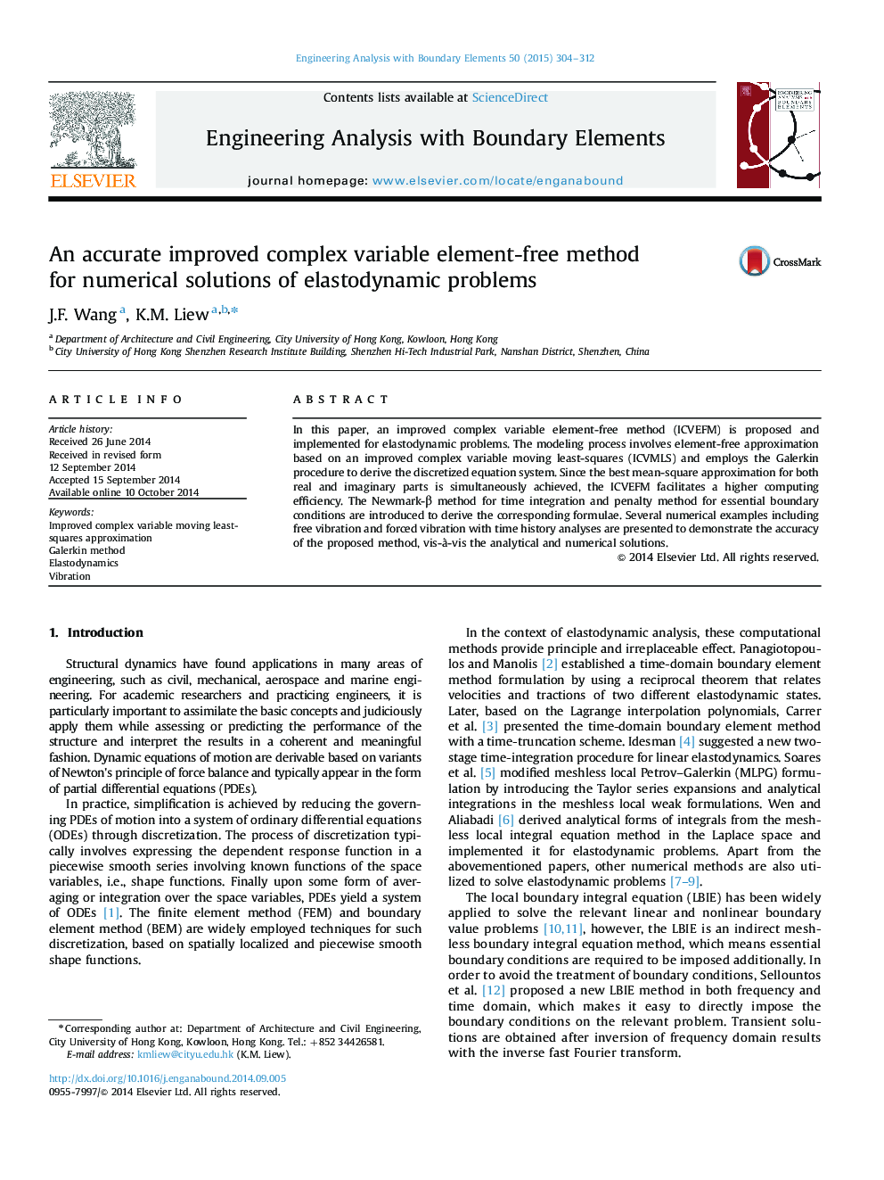 An accurate improved complex variable element-free method for numerical solutions of elastodynamic problems