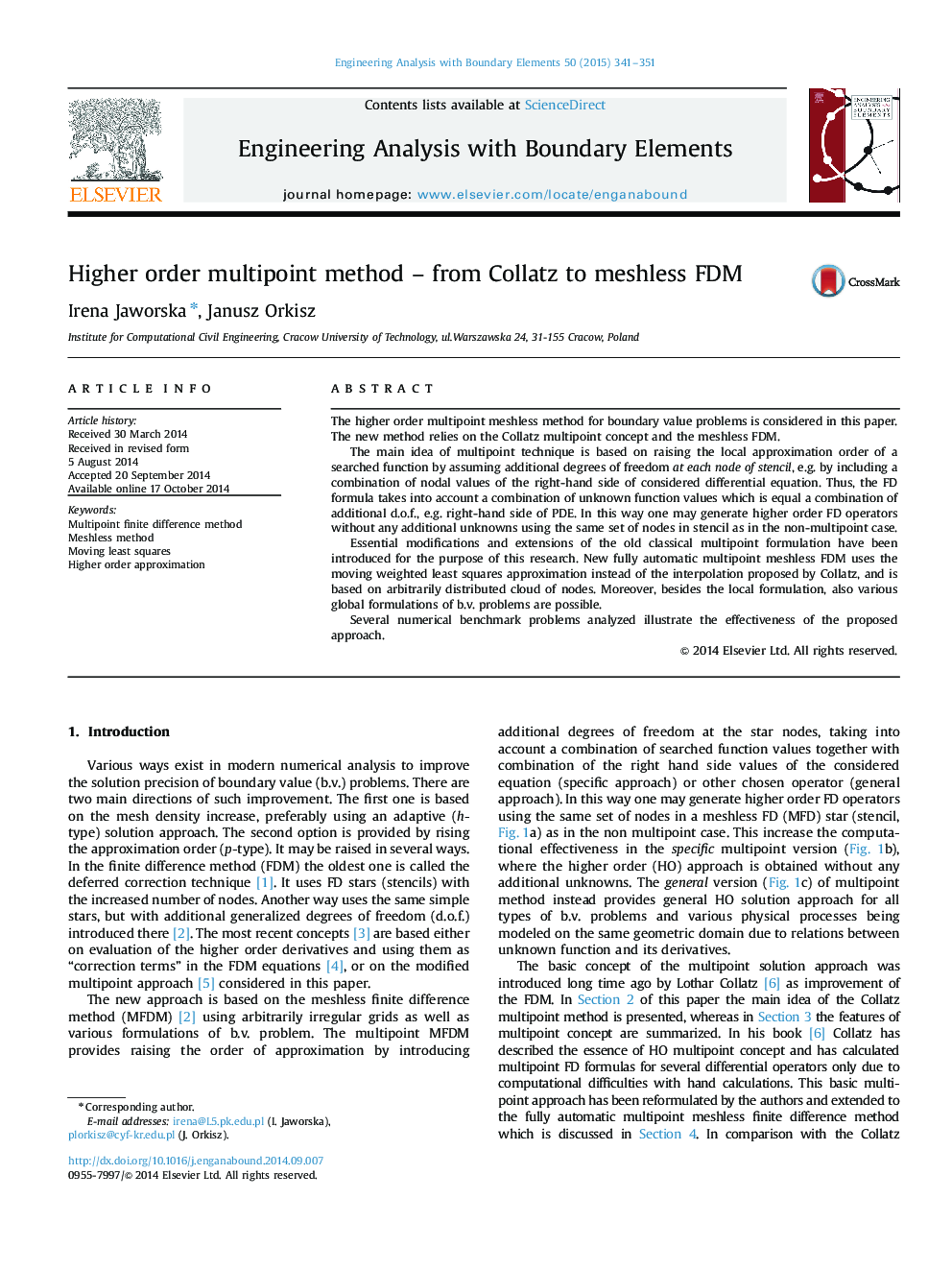 عکس صفحه اول مقاله: Higher order multipoint method – from Collatz to meshless FDM Higher order multipoint method – from Collatz to meshless FDM