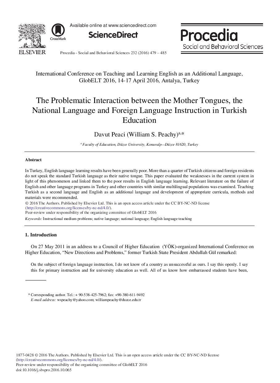 The Problematic Interaction between the Mother Tongues, the National Language and Foreign Language Instruction in Turkish Educationâ¿¿