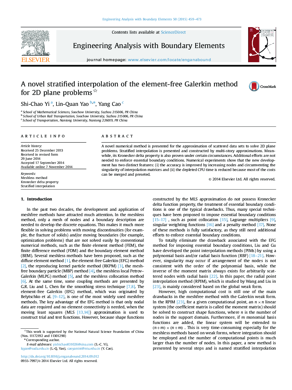 A novel stratified interpolation of the element-free Galerkin method for 2D plane problems 