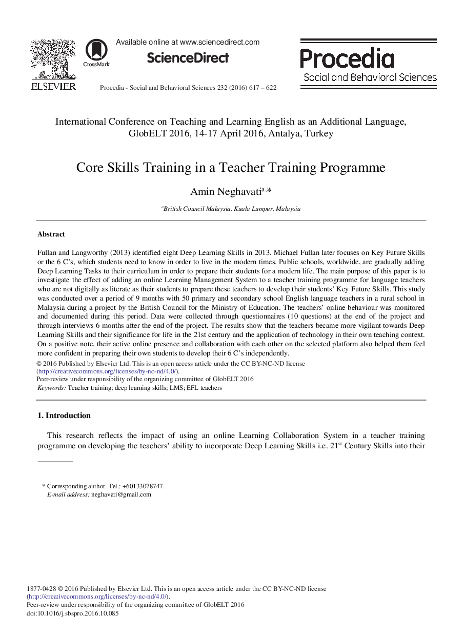 Core Skills Training in a Teacher Training Programmeâ¿¿