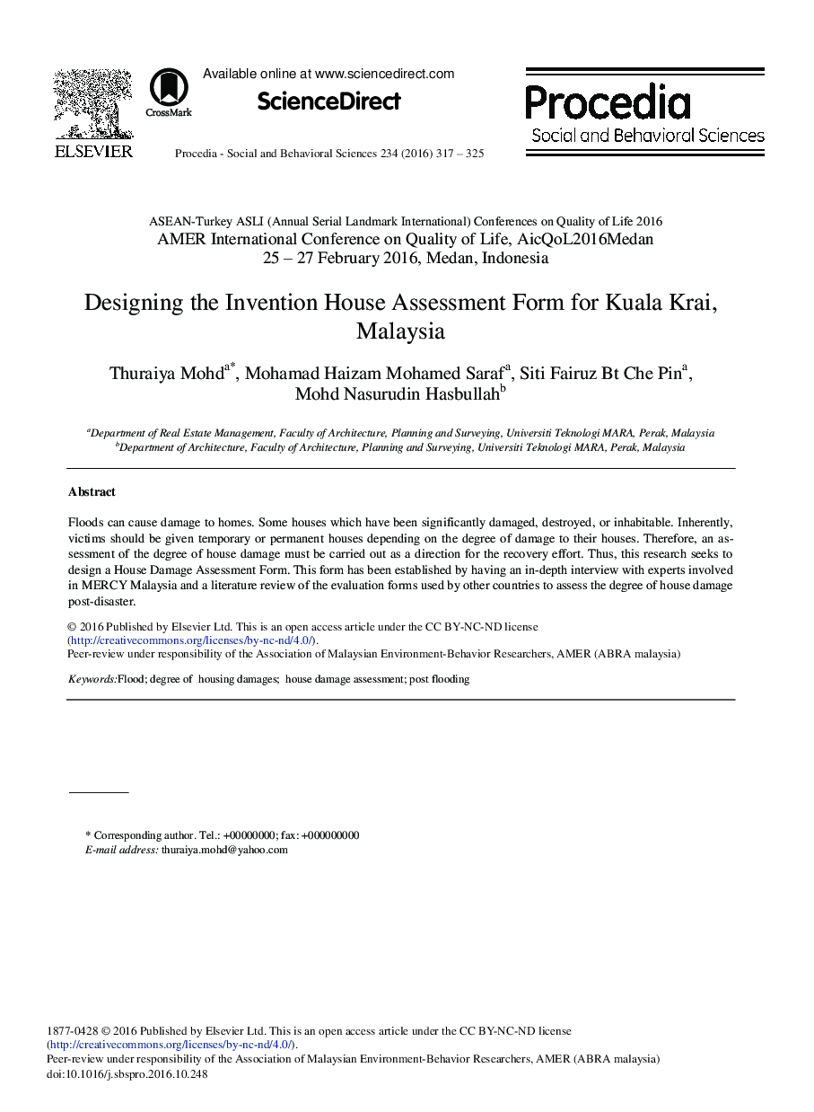 Designing the Invention House Assessment form for Kuala Krai, Malaysia