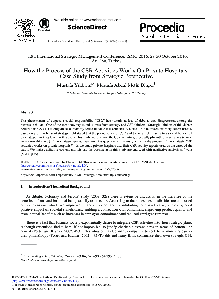 How the Process of the CSR Activities Works on Private Hospitals: Case Study from Strategic Perspective