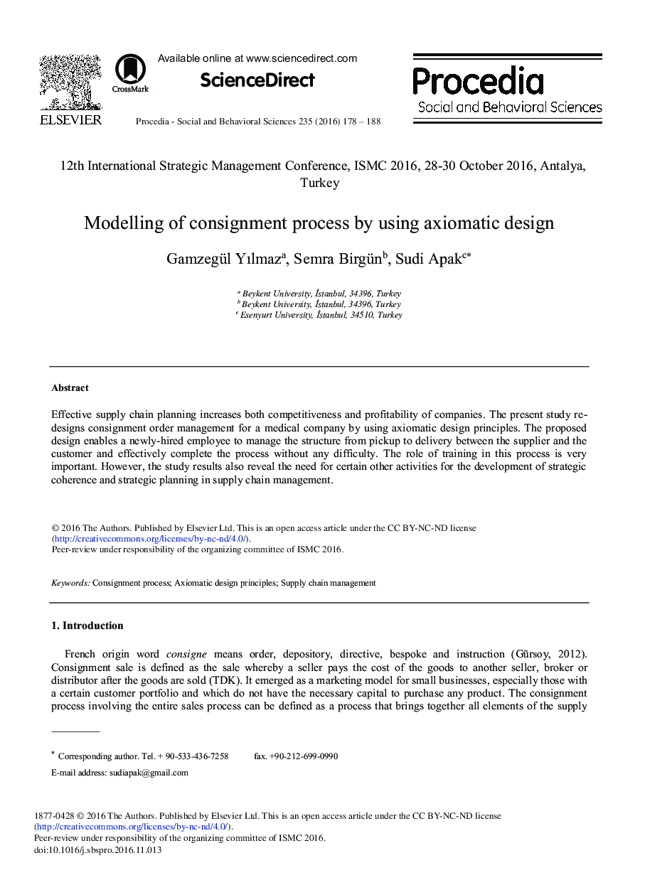 Modelling of Consignment Process by Using Axiomatic Design