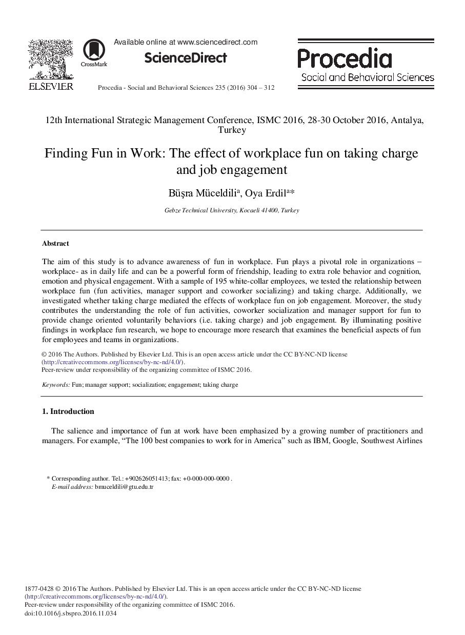 Finding Fun in Work: The Effect of Workplace Fun on Taking Charge and Job Engagement