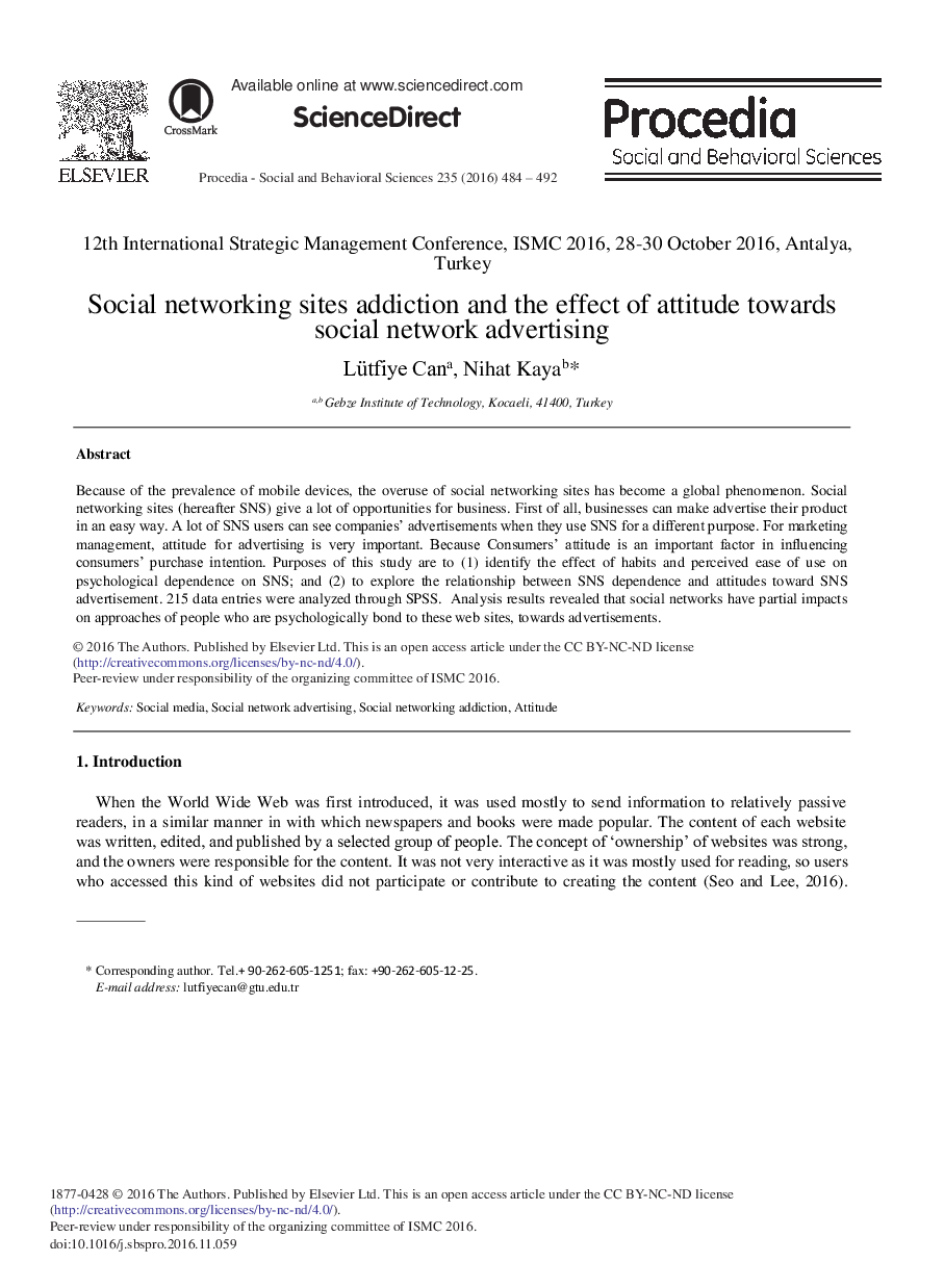 Social Networking Sites Addiction and the Effect of Attitude towards Social Network Advertising