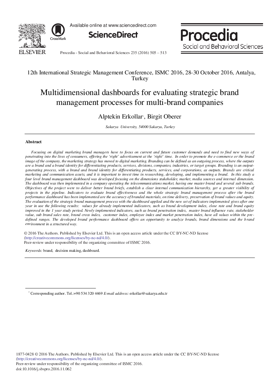 Multidimensional Dashboards for Evaluating Strategic brand Management Processes for Multi-brand Companies