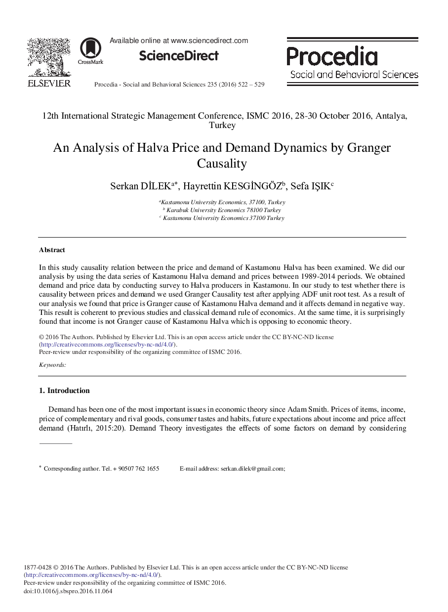 An Analysis of Halva Price and Demand Dynamics by Granger Causality