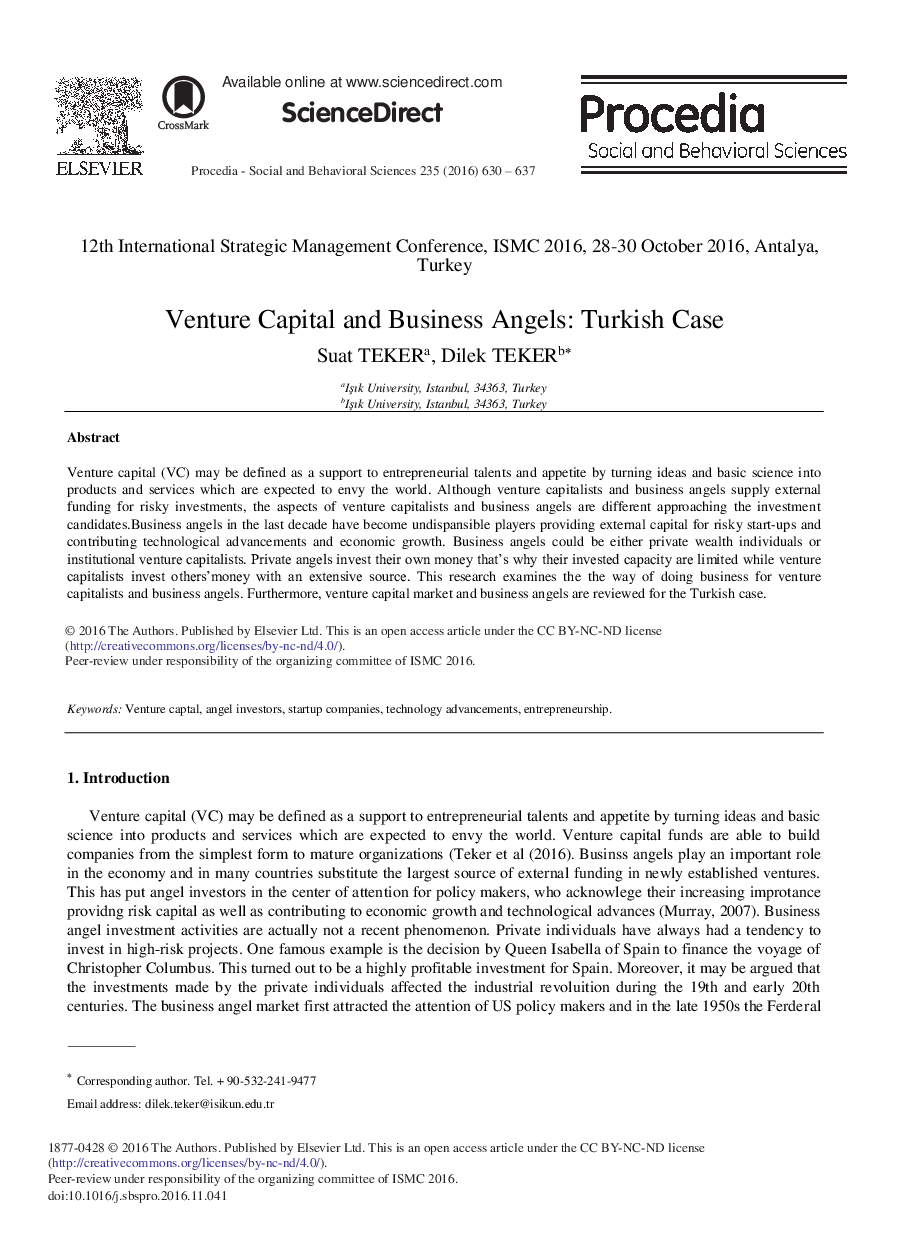 Venture Capital and Business Angels: Turkish Case