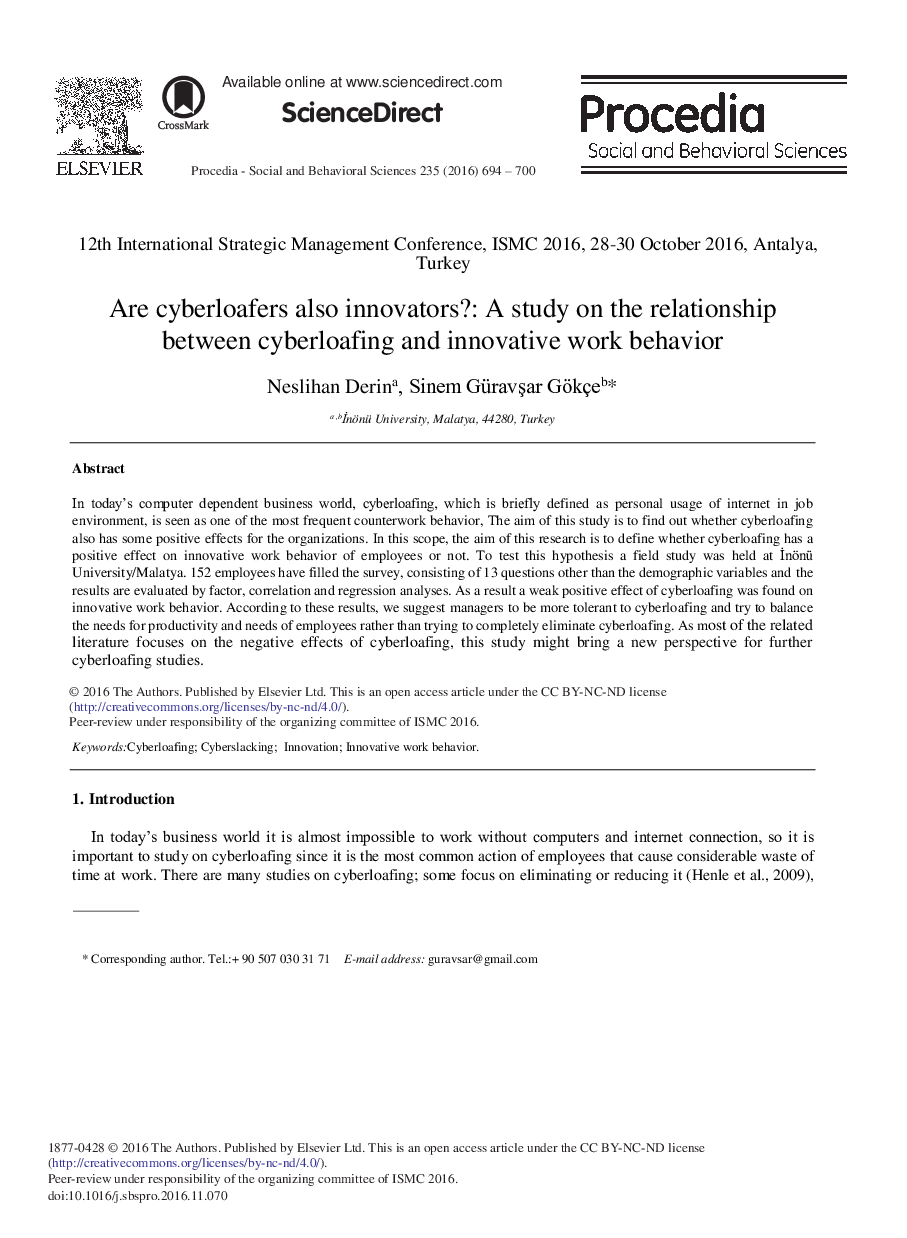 Are Cyberloafers Also Innovators?: A Study on the Relationship between Cyberloafing and Innovative Work Behavior