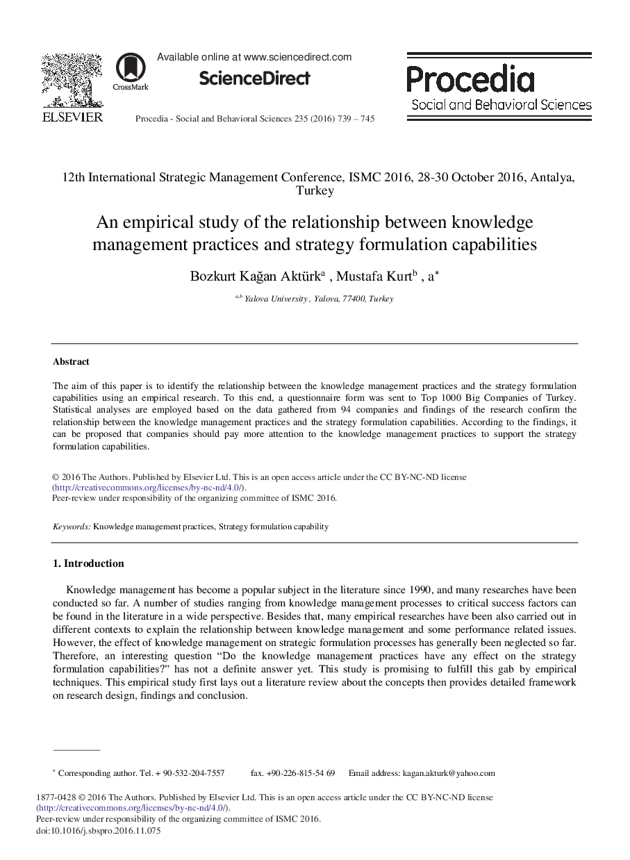 An Empirical Study of the Relationship Between Knowledge Management Practices and Strategy Formulation Capabilities