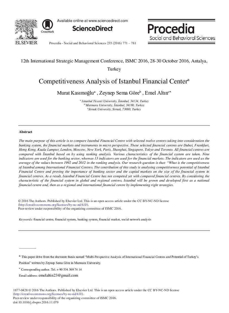 Competitiveness Analysis of Istanbul Financial Center1