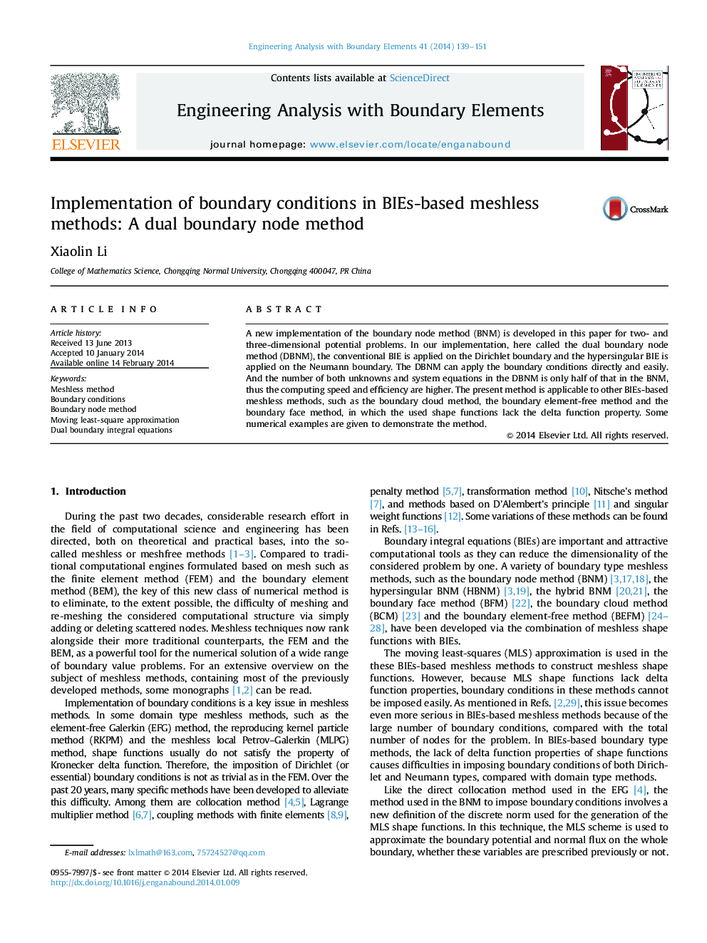 Implementation of boundary conditions in BIEs-based meshless methods: A dual boundary node method