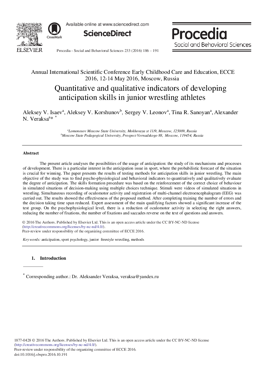 Quantitative and Qualitative Indicators of Developing Anticipation Skills in Junior Wrestling Athletes