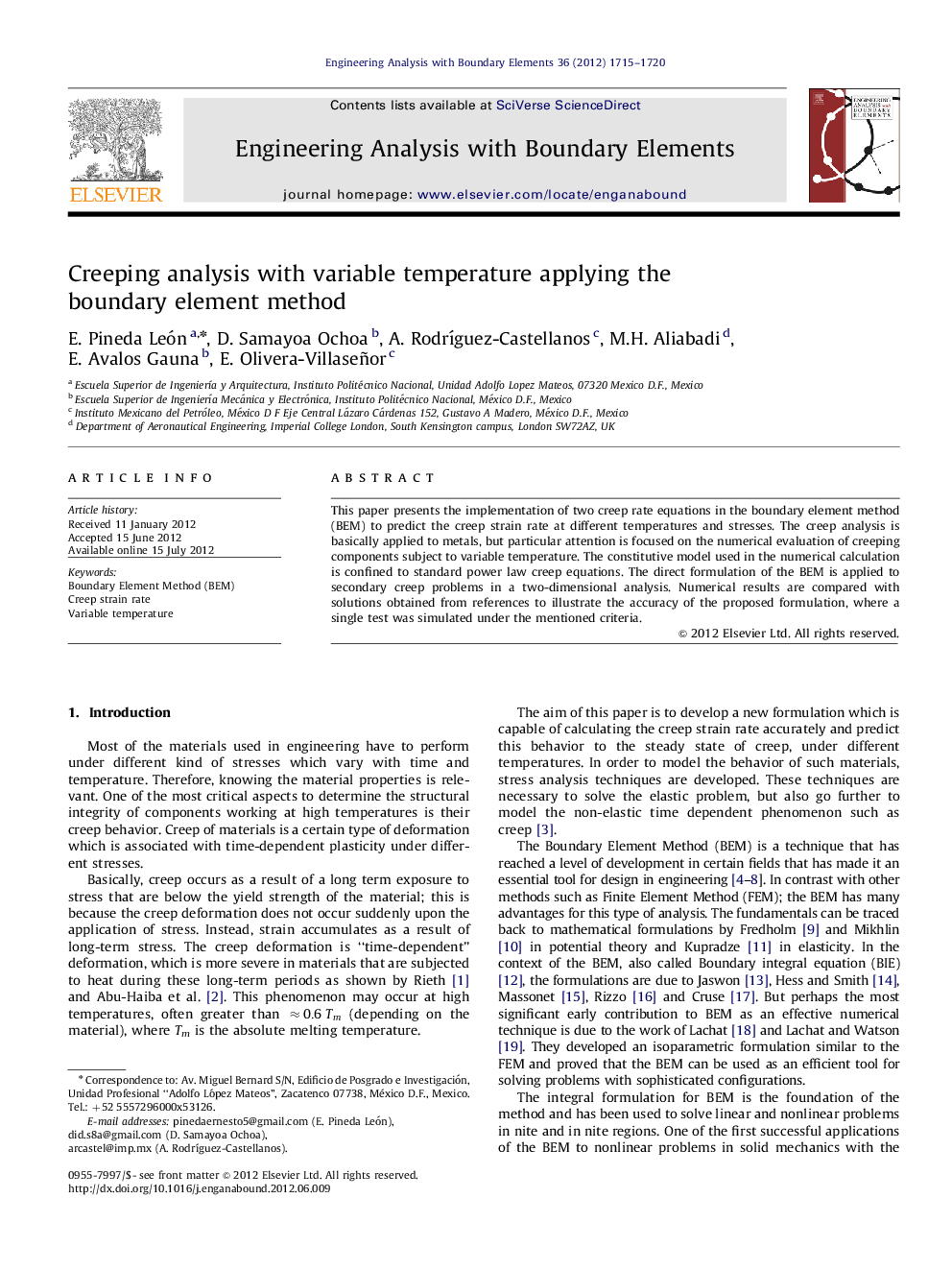 Creeping analysis with variable temperature applying the boundary element method