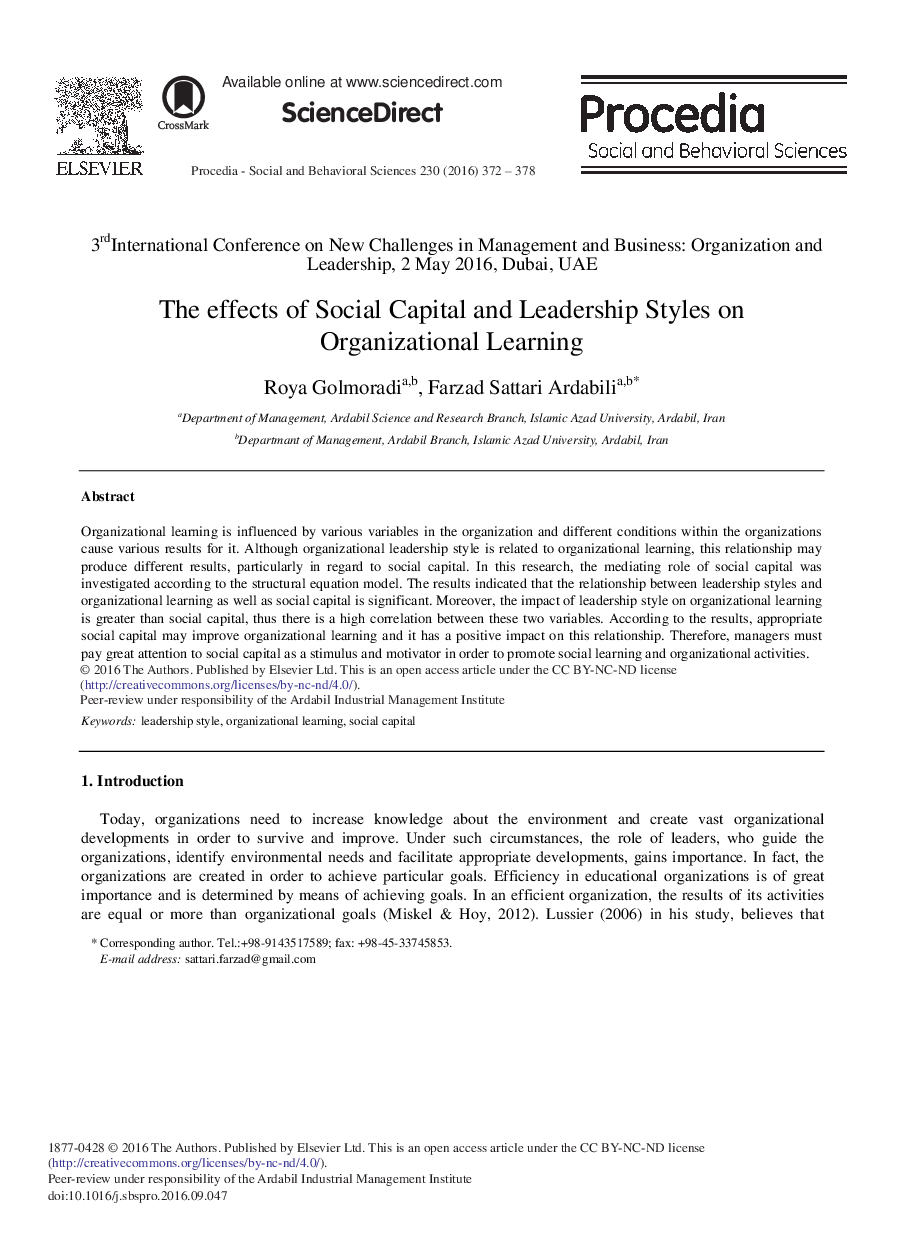 The Effects of Social Capital and Leadership Styles on Organizational Learning