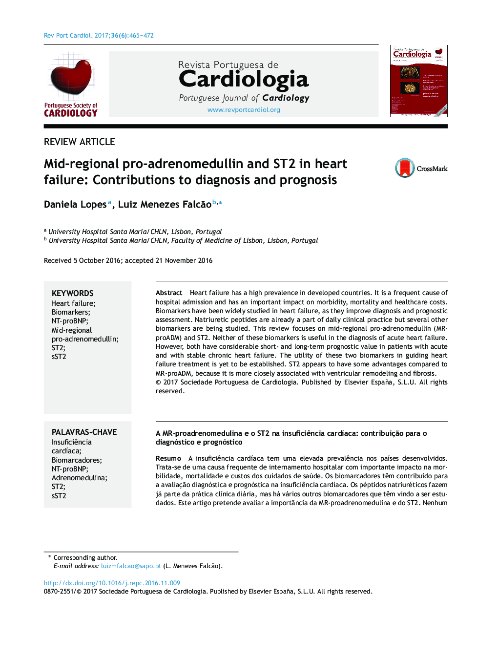 Mid-regional pro-adrenomedullin and ST2 in heart failure: Contributions to diagnosis and prognosis