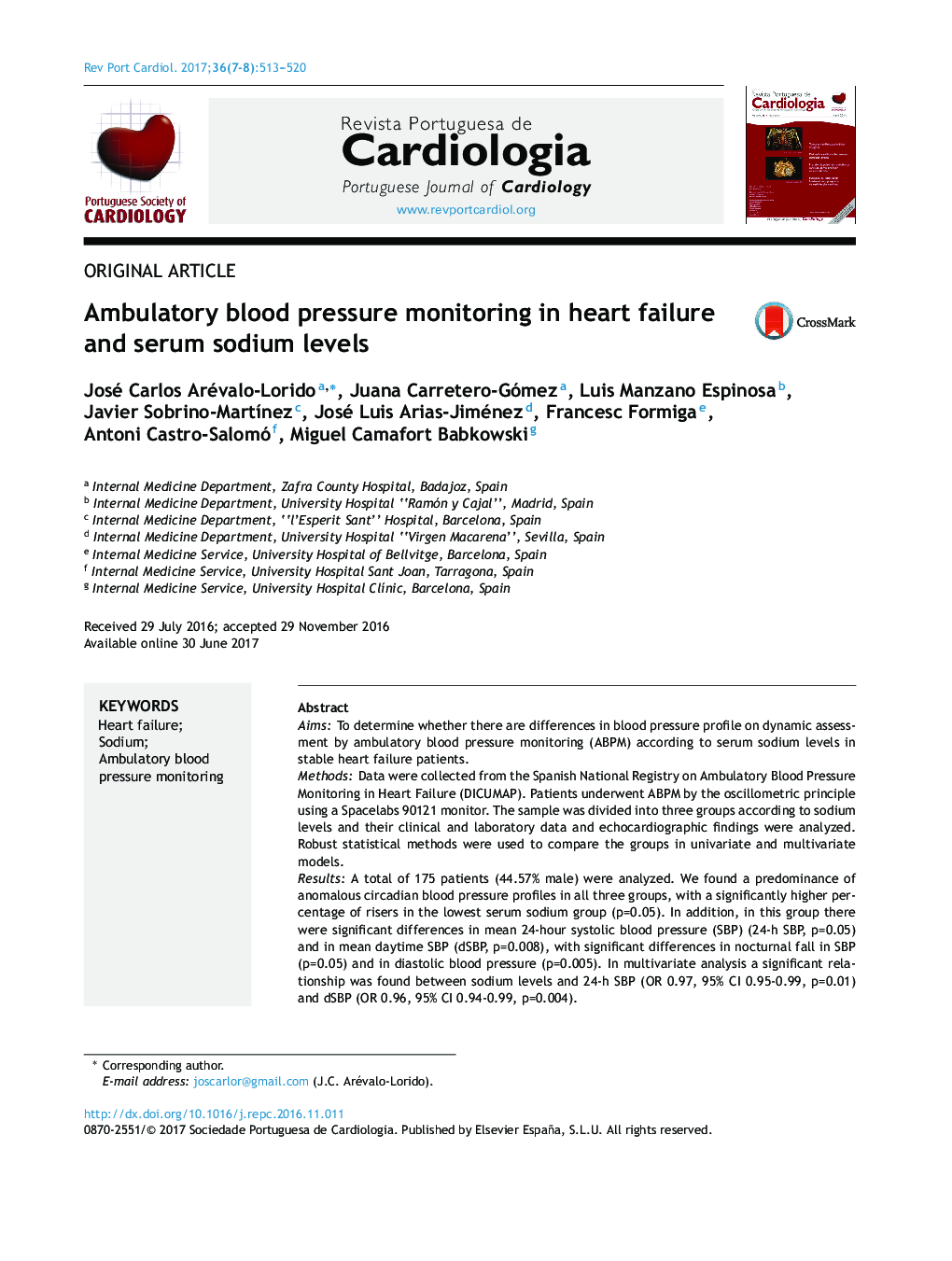 Ambulatory blood pressure monitoring in heart failure and serum sodium levels