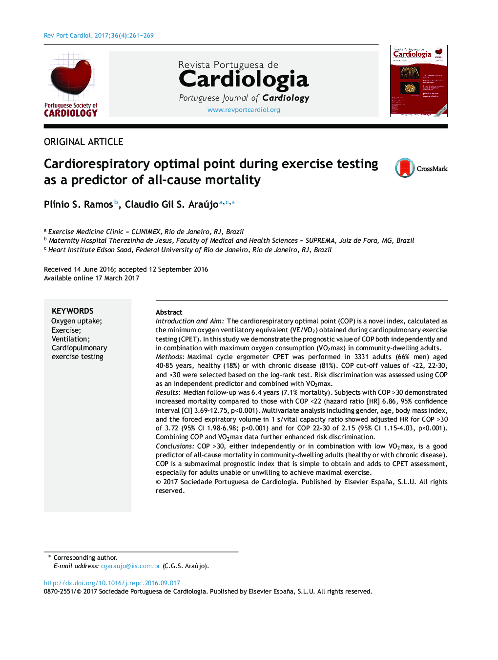 Cardiorespiratory optimal point during exercise testing as a predictor of all-cause mortality