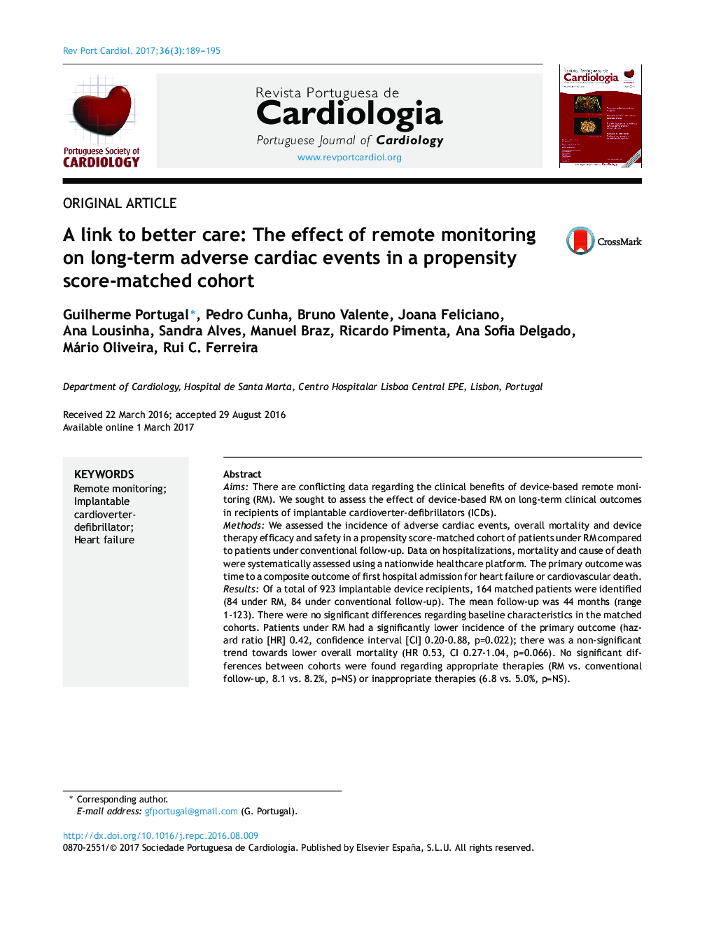 A link to better care: The effect of remote monitoring on long-term adverse cardiac events in a propensity score-matched cohort