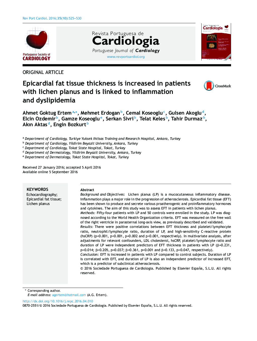 Epicardial fat tissue thickness is increased in patients with lichen planus and is linked to inflammation and dyslipidemia