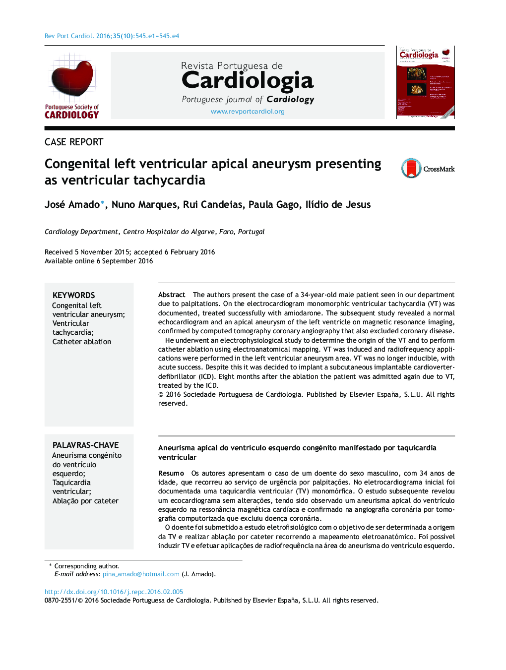 Congenital left ventricular apical aneurysm presenting as ventricular tachycardia