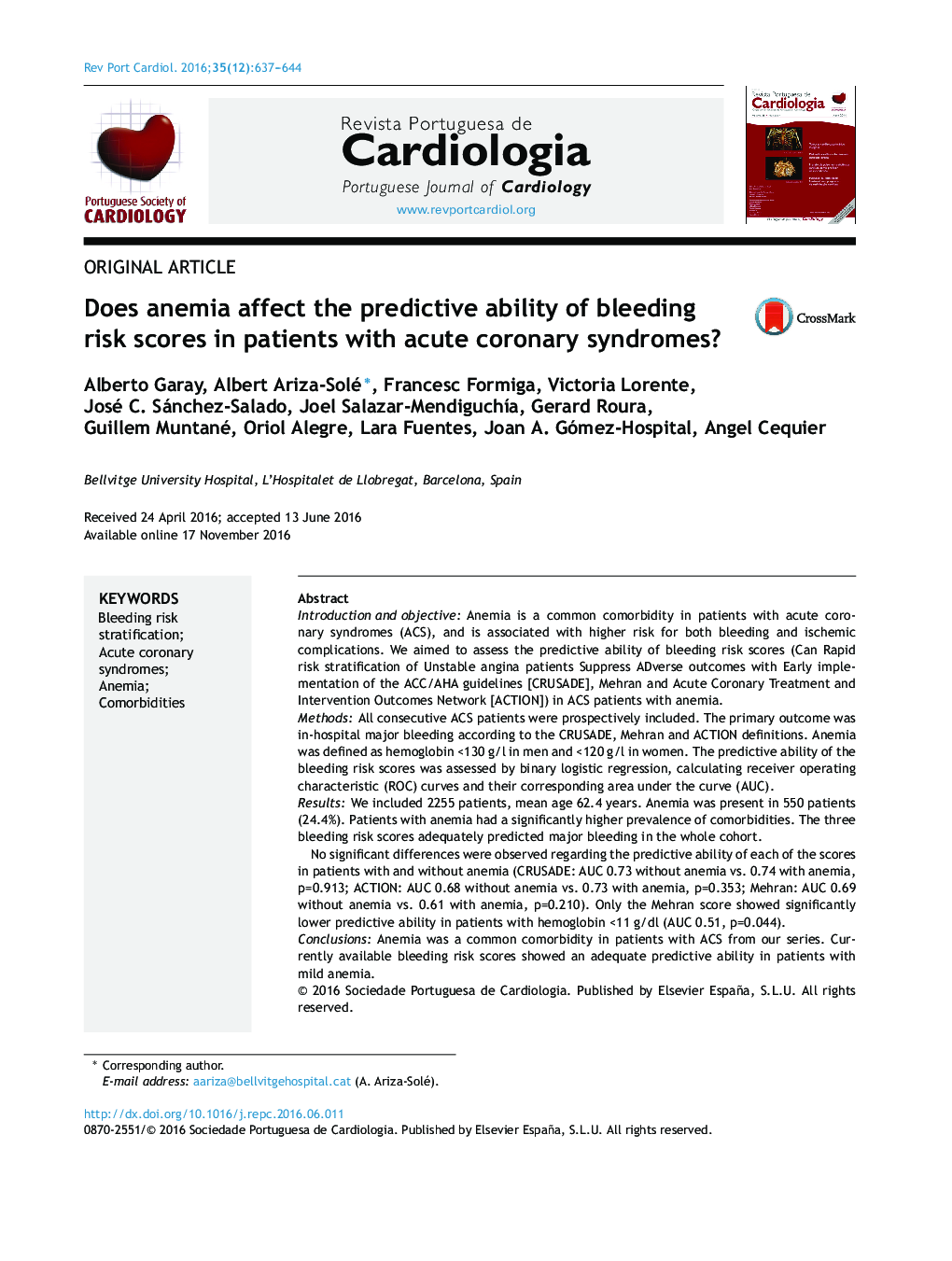 Does anemia affect the predictive ability of bleeding risk scores in patients with acute coronary syndromes?