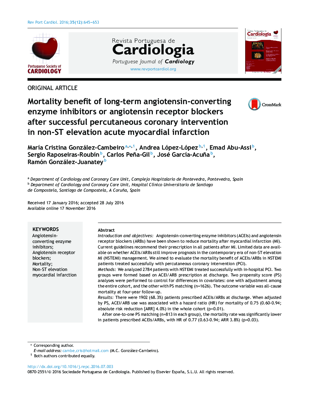 Mortality benefit of long-term angiotensin-converting enzyme inhibitors or angiotensin receptor blockers after successful percutaneous coronary intervention in non-ST elevation acute myocardial infarction