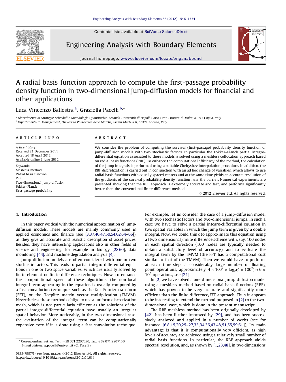 A radial basis function approach to compute the first-passage probability density function in two-dimensional jump-diffusion models for financial and other applications