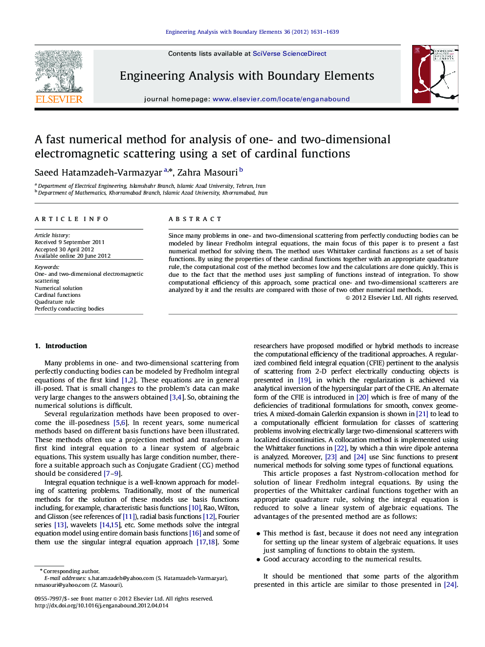 A fast numerical method for analysis of one- and two-dimensional electromagnetic scattering using a set of cardinal functions