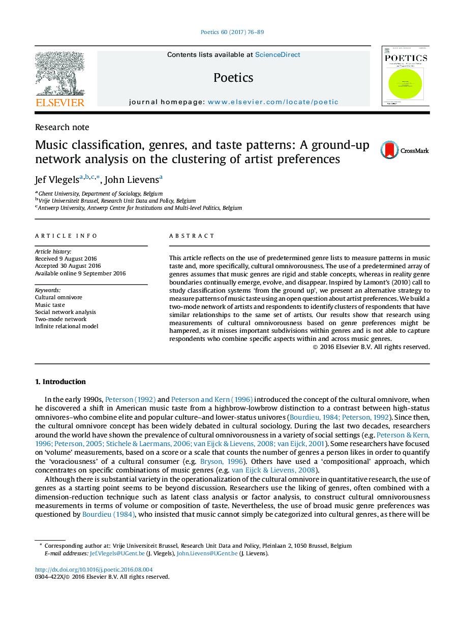 Music classification, genres, and taste patterns: A ground-up network analysis on the clustering of artist preferences