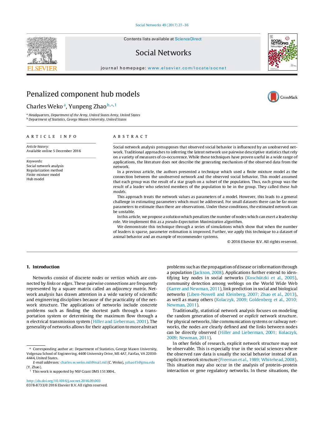 Penalized component hub models