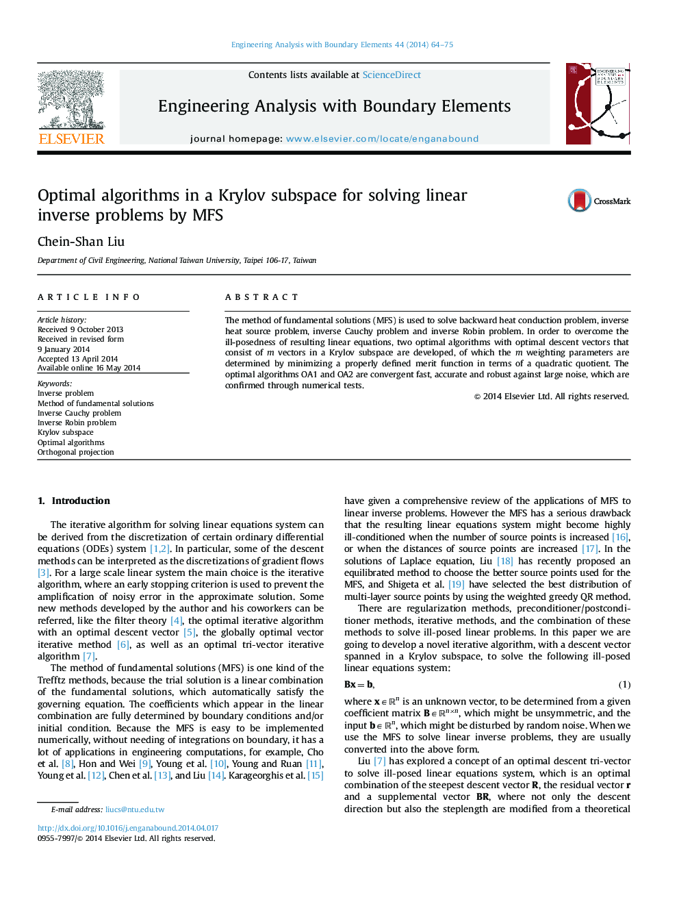 Optimal algorithms in a Krylov subspace for solving linear inverse problems by MFS