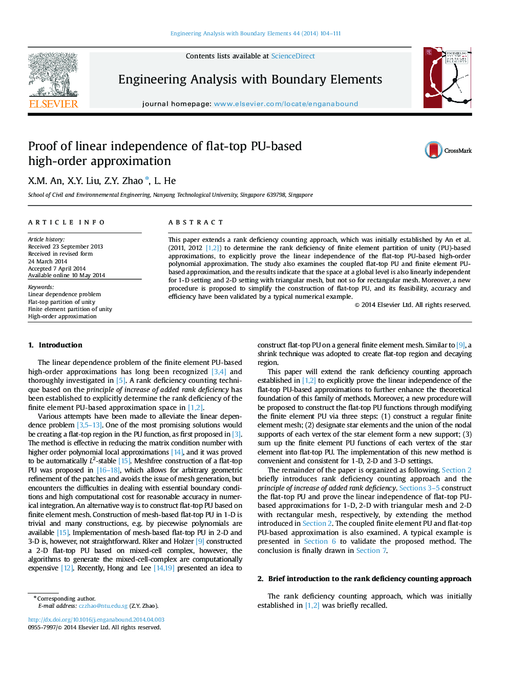 Proof of linear independence of flat-top PU-based high-order approximation