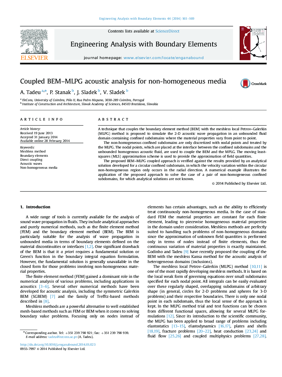 Coupled BEM–MLPG acoustic analysis for non-homogeneous media