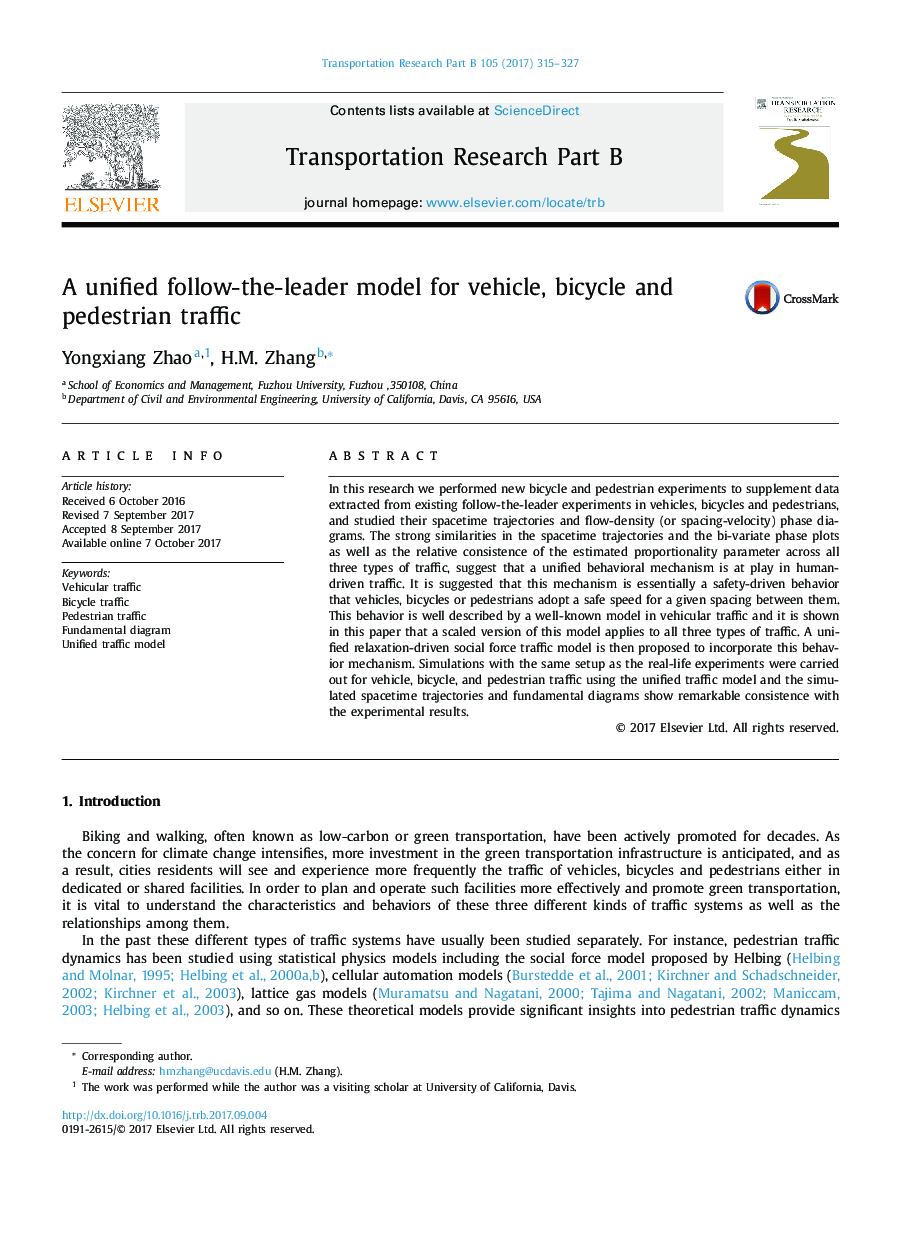 A unified follow-the-leader model for vehicle, bicycle and pedestrian traffic