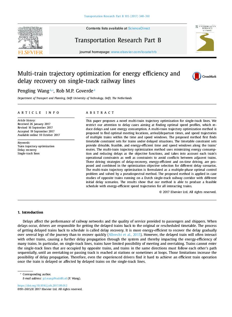 Multi-train trajectory optimization for energy efficiency and delay recovery on single-track railway lines
