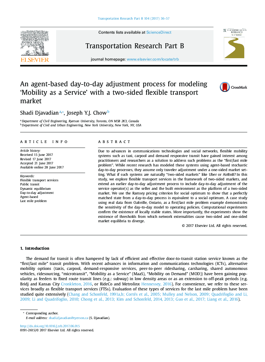 An agent-based day-to-day adjustment process for modeling 'Mobility as a Service' with a two-sided flexible transport market