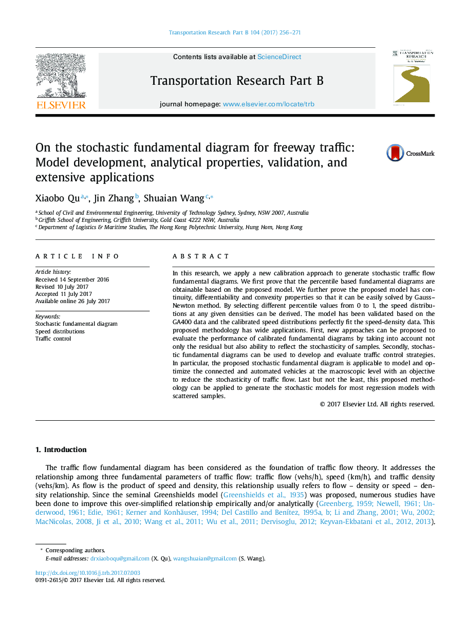 On the stochastic fundamental diagram for freeway traffic: Model development, analytical properties, validation, and extensive applications