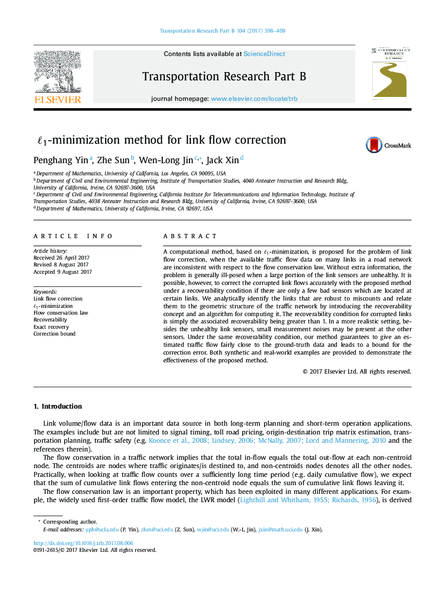 
â1-minimization method for link flow correction