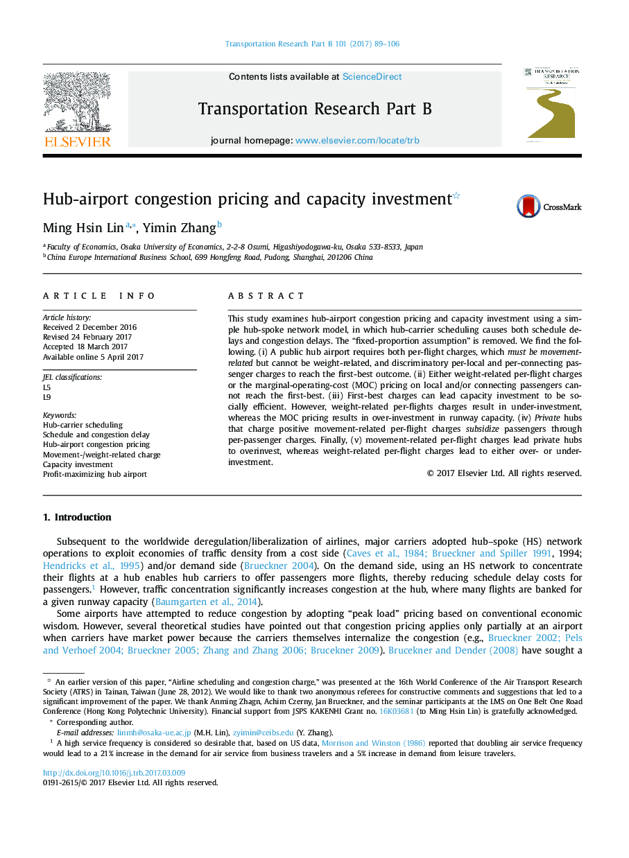 Hub-airport congestion pricing and capacity investment